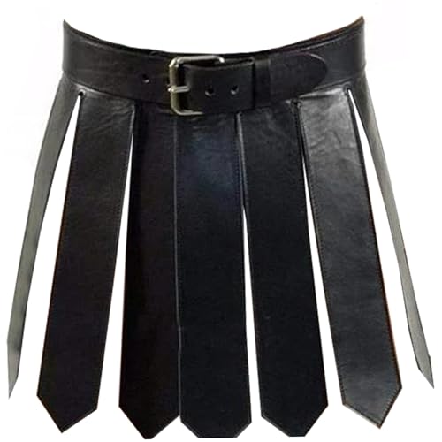Pesoncarl Mittelalterliches Kostüm, PU Leder Römischer Rock Verstellbares mittelalterlicher Krieger Tassel Taillengürtel mit Schnalle Kilt für Männer Frauen Party Cosplay, Schwarz, Spielzeug von Pesoncarl
