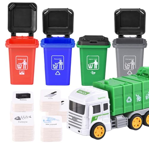 Pesoncarl Müllwagenspielzeug, Klassifizierungsspiel Müllwagenspielzeug mit 4 Hecklader -Mülleimer und Müll illustrierte Flash -Karten, Abfallmanagement Recycling für Kinder, Lastwagen Pesoncarl Müllwagenspielzeug, Klassifizierungsspiel Müllwagenspielzeug mit 4 Hecklader -Mülleimer und Müll illustrierte Flash -Karten, Abfallmanagement Recycling für Kinder, Lastwagen von Pesoncarl