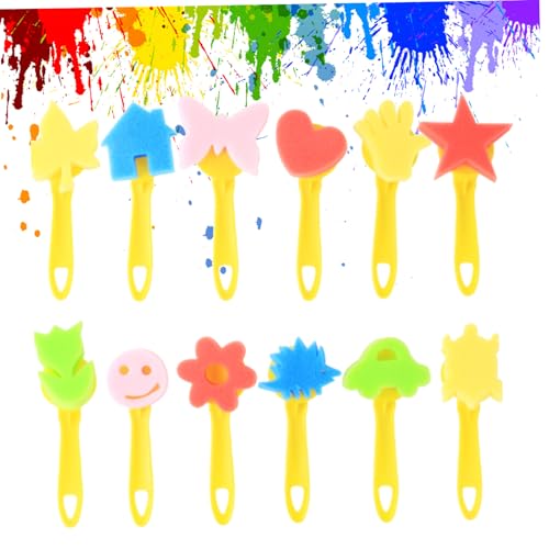 Pesoncarl Pinsel, 12 pcs Foam Pinsel wiederverwendbares Schwamm Set mit Griffschwämmen Malerei Stamper Schaum von Pesoncarl