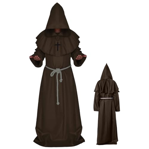 Pesoncarl Priesterkostüm, Renaissance Monk Robe, Halloween Cosplay -Kostüm mit Haube, mittelalterlicher Kapuzenmönchshaube für Männer, s von Pesoncarl