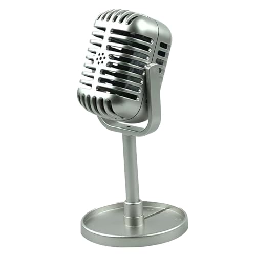 Pesoncarl Prop -Mikrofon mit Stand Classic Retro -Mikrofon -Plastik -Vintage -Bühnentischdekoration zum Filmen von Tanzshows Übung, Silber, Spielzeug von Pesoncarl