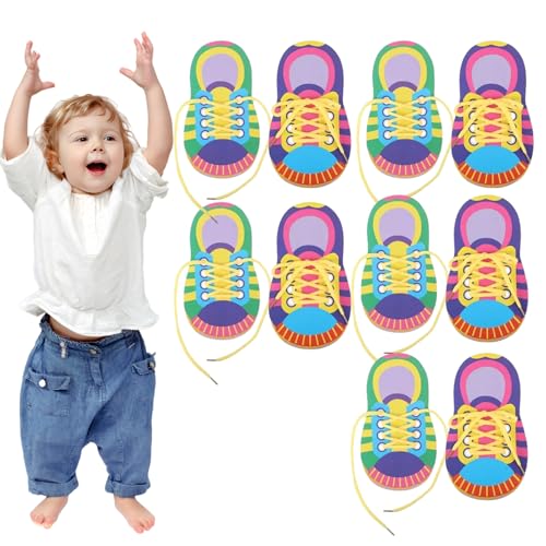 Pesoncarl Schuhbindungspraxis für Kinder, 10 Stück farbenfrohe Krawattenschuhe Praxis für Kinder, tragbare frühe Bildungsgeschwindigkeitsfäden -Threading -Spielzeugs von Pesoncarl