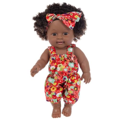 Pesoncarl Schwarze Babypuppen, 12 Zoll bewegliche Joint African American Babypuppe, realistische Puppe mit lockigem Haar und tragbare Kleidung für Kindergeschenk, rot von Pesoncarl