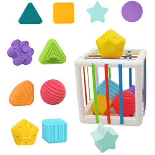 Pesoncarl Sensorischer Behälter für Babyspielzeug, Sortiermaschine für Babyspielzeug, farbige elastische Seilwürfel und 10 Formen von Multi Sensory, Lernbehälter Pesoncarl Sensorischer Behälter für Babyspielzeug, Sortiermaschine für Babyspielzeug, farbige elastische Seilwürfel und 10 Formen von Multi Sensory, Lernbehälter von Pesoncarl
