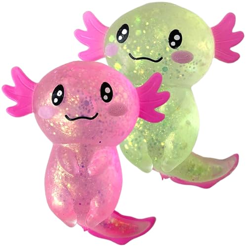 Pesoncarl Squish -Spielzeug, 2 Stück 3, 7 Zoll niedliches Axolotl -Spielzeug mit Glitzer, weiche Flexible langsame Squish -Kugeln, Stressabbau Squeez für Erwachsene Kinder von Pesoncarl