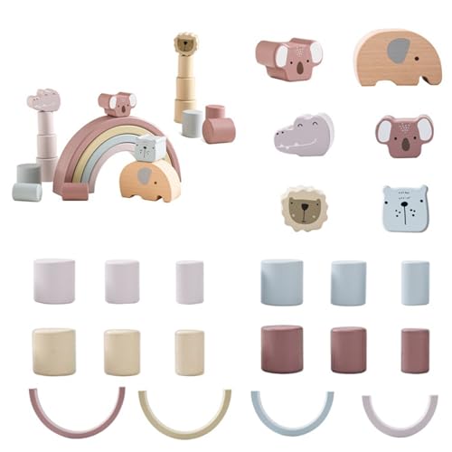 Pesoncarl Stapelspielzeug, Cartoon Holzblöcke Montessori Toys, Rainbow & Animal Stapeling Game Building Toys Set reibungsloses stapelbares Spielzeug für Zuhause, Vorschule, Babygeschenke von Pesoncarl