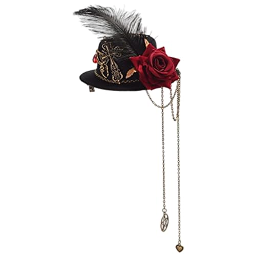 Pesoncarl Steampunk -Hut mit Rose & Federn, Vintage kleiner viktorianischer Top -Hut mit Clip für Frauen Kopfbedeckung Halloween Kopfschmuck Accessoires Pesoncarl Steampunk -Hut mit Rose & Federn, Vintage kleiner viktorianischer Top -Hut mit Clip für Frauen Kopfbedeckung Halloween Kopfschmuck Accessoires von Pesoncarl