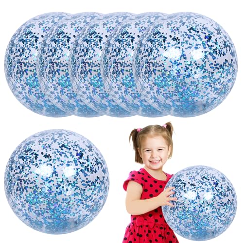 Pesoncarl Strandbälle 6 Stück Glitter Beach Ball mit Inflator 24 '' aufblasbare Strandbälle Poolbälle mit funkelnden Konfetti Pool Spielzeug für Sommerstrandpool, blaues Sandstrandspielzeug von Pesoncarl