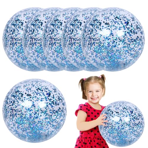Pesoncarl Strandbälle 6pcs Glitter Beach Ball mit Inflator 24 '' aufblasbarer Bälle Pool mit funkelnden Konfetti -Pool -Spielzeug für Sommerparty -Gefälligkeiten Blau, Sportspielzeug im Freien von Pesoncarl