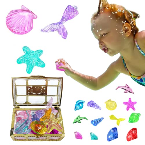 Pesoncarl Tauchspielzeug, 16 Stück, Tauchedelsteine für Kinder mit Schatzkiste, Ozean-Thema, Bunte Acryl-Diamant-Edelsteine, Tauchspielzeug, Partygeschenke, Tauchringe, Spielzeug von Pesoncarl