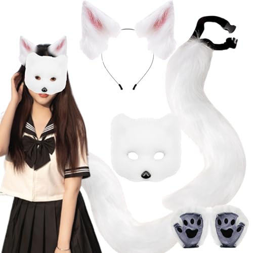 Pesoncarl Therian Gear Fox Kostüm Set Faux Fox Ohrs und Schwanztherianische Pfoten und Maske für Erwachsene Kinder Rollenspielparty, weißes Kostüm Accessoires Pesoncarl Therian Gear Fox Kostüm Set Faux Fox Ohrs und Schwanztherianische Pfoten und Maske für Erwachsene Kinder Rollenspielparty, weißes Kostüm Accessoires von Pesoncarl
