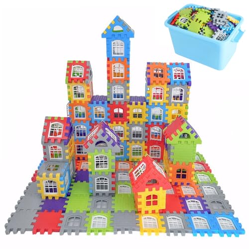 Pesoncarl Waffelblöcke für Kinder 3+, 210pcs sichere Plastik -Verriegelungsbausteine, pädagogischer Regenbogen, lustige Wiederverwendbare Spielzeuggebäude -Sets mit Aufbewahrungsbeutel, Spielzeug von Pesoncarl