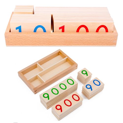 Pesoncarl Zahlenkarten 1-9000 Holzzahlenkarten mit Box kleine Blöcke Spielzeug pädagogische Zählspielzeug für Kinder Basic Math Games Vorschule Lernen. von Pesoncarl
