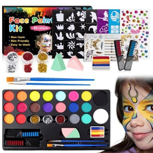 Schminken -Kit, 20 Farben Face Lack Make -up -Kit mit Pinsel und Schablonen, nicht giftiger Gesichtsfarbe Körperfarbe für Kinder, Erwachsene, Halloween, Karneval Schminken -Kit, 20 Farben Face Lack Make -up -Kit mit Pinsel und Schablonen, nicht giftiger Gesichtsfarbe Körperfarbe für Kinder, Erwachsene, Halloween, Karneval von Pesoncarl