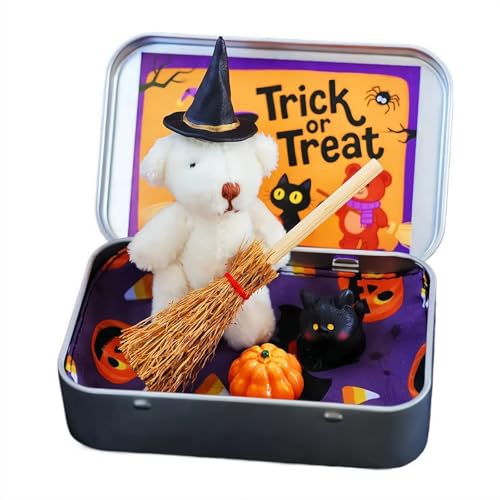 Pessrrtewg Halloween-Bär in einer Box für Süßes oder Saures, handgefertigter süßer Hexen-Teddybär in Box, Hexenteddy mit Besen, Kürbis und Katze, emotionale Unterstützung, inspirierende Geschenke, für Pessrrtewg Halloween-Bär in einer Box für Süßes oder Saures, handgefertigter süßer Hexen-Teddybär in Box, Hexenteddy mit Besen, Kürbis und Katze, emotionale Unterstützung, inspirierende Geschenke, für von Pessrrtewg