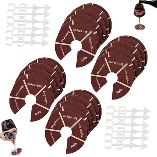 Wine Not Spin-Fun Trinkspiele, 24 Stück Weinglas-Spinner, Party, Spaß, Erwachsenen-Spielabende, Weinglas-Spinner, Party, Roulette, Trinkspiel, für Junggesellinnenabschied, Paare, Erwachsenenparty von Pessrrtewg