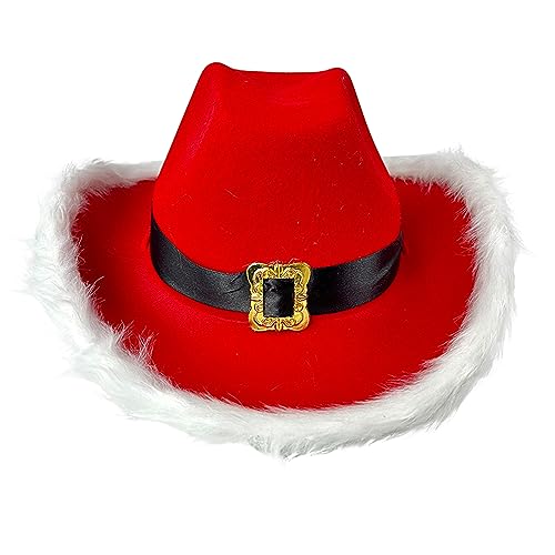 Petalum Cowboyhut für Erwachsene, Unisex, Weihnachtsmannmütze, LED-Licht, breiter Krempe, aus Kunstfell, schick, Cowgirl-Hut für Rollenspiele von Petalum