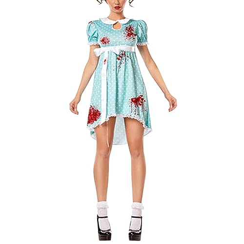 Petalum Damenkleid Halloween Kostüm Zombie-Puppe, Krankenschwesterkleid, Blut, kurzärmlig, gepunktet, mit Kunstblutaufgabe von Petalum