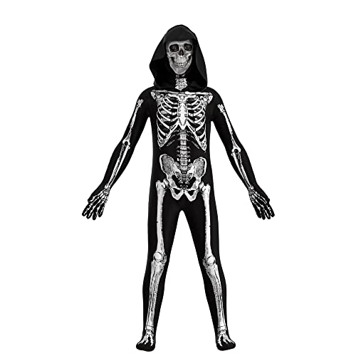 Petalum Halloween-Kostüm für Kinder, Overall, Skelett, Horror, Jungen, Baby, Body zweite Haut, eng anliegend, bedruckt, Skeleton, ohne Maske, 2 bis 9 Jahre, für Karneval, Mottoparty von Petalum