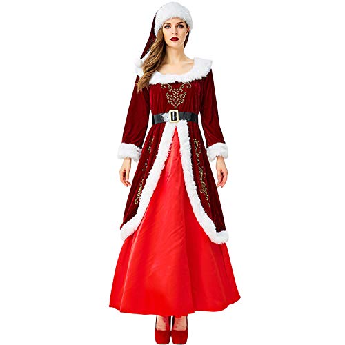 Petalum Kostüm Weihnachtsmutter Kleid Rot Lang Damen Overall Kostüm Performance Maskerade Karneval Party (FR40 - M) von Petalum