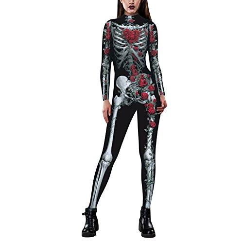 Petalum Overall für Damen, Halloween, Langarm, bedruckt, Skelett, Cosplay, Kostüm für Erwachsene (XL, Stil 6) von Petalum