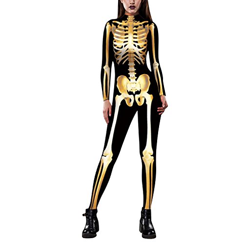 Petalum Overall für Damen, Halloween, lange Ärmel, bedruckt, Skelett, Cosplay, Kostüm für Erwachsene (L, Stil 8) von Petalum