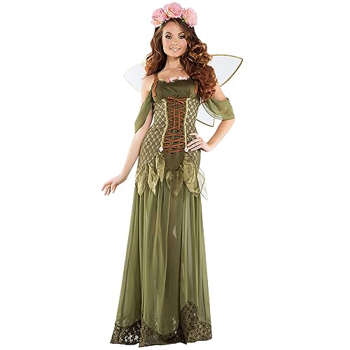 Petalum grün Tinkerbell Kostüm Damen Blumenfee Cosplay Frauenkostüm Feenkostüm Set inkl. Maxikleid + Flügeln + Haarschmuck von Petalum