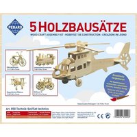 PEBARO 850 - Holzbausätze, 5x Technik-Set (Lokomotive, Fahrrad, Hubschrauber, Oldtimer, Doppeldecker), 5 Holzkonstruktionen zum Zusammenstecken von Peter Bausch GmbH & Co. KG