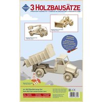 PEBARO 863 - Holzbausatz Baufahrzeug-Set, Radlader, Hubwagen, Kipplader, Holz, 3 Holzkonstruktionen zum Zusammenstecken von Peter Bausch GmbH & Co. KG
