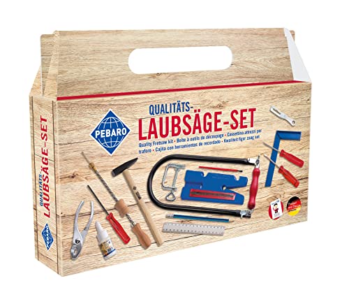 Pebaro 925P Laubsäge-Set im Tragegriff-Karton, 21 Teile, praktische Kofferverpackung, komplettes Set mit Laubsägebogen made in Germany, Laubsägen, Basteln mit Holz, Bastelset, Geschenkidee für Kinder von Pebaro