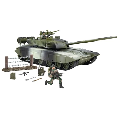 Peterkin World Peacekeeper 40 cm großer Kampfpanzer mit funktionierenden Schienen, beweglichen Waffen, Turm und Militärfiguren | Maßstab 1:18 | Actionfiguren und Zubehör | ab 3 Jahren von Peterkin