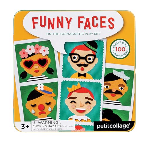 Petit Collage 8754460 Magnetspiel on The go, lustige Gesichter, Spielset für daheim und unterwegs, Orange von Petit Collage
