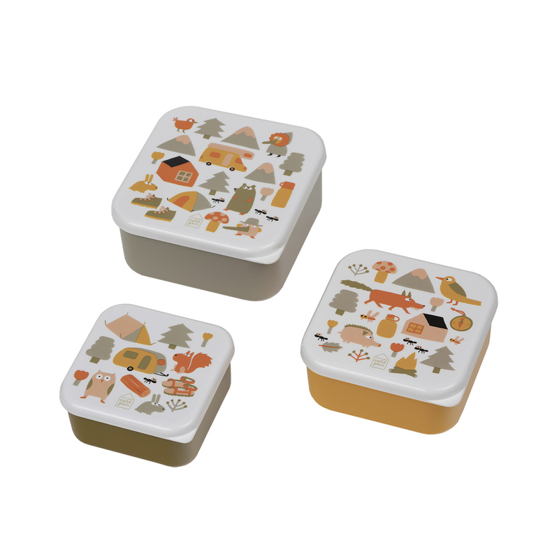 Lunchbox-Set L'AVENTURE 3-teilig in weiß/bunt von Petit Jour