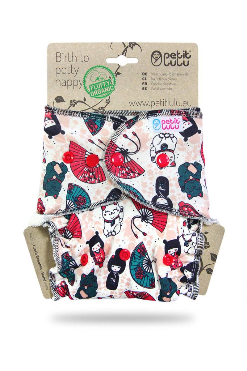 Petit Lulu Höschenwindel Fluffy Organic One Size (Druck) - Japanese Dolls von Petit Lulu