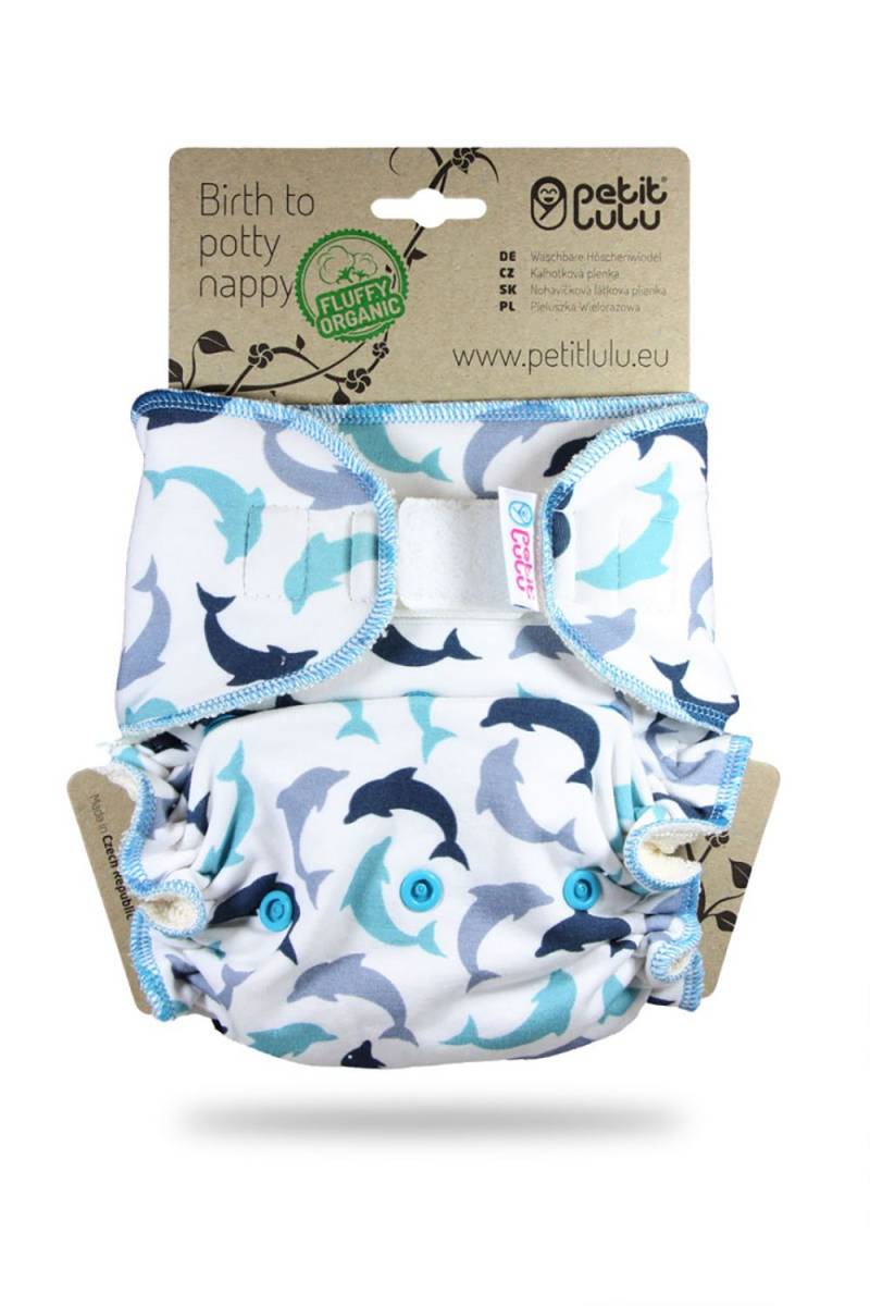 Petit Lulu Höschenwindel Fluffy Organic One Size (Klett) - Little Dolphins von Petit Lulu