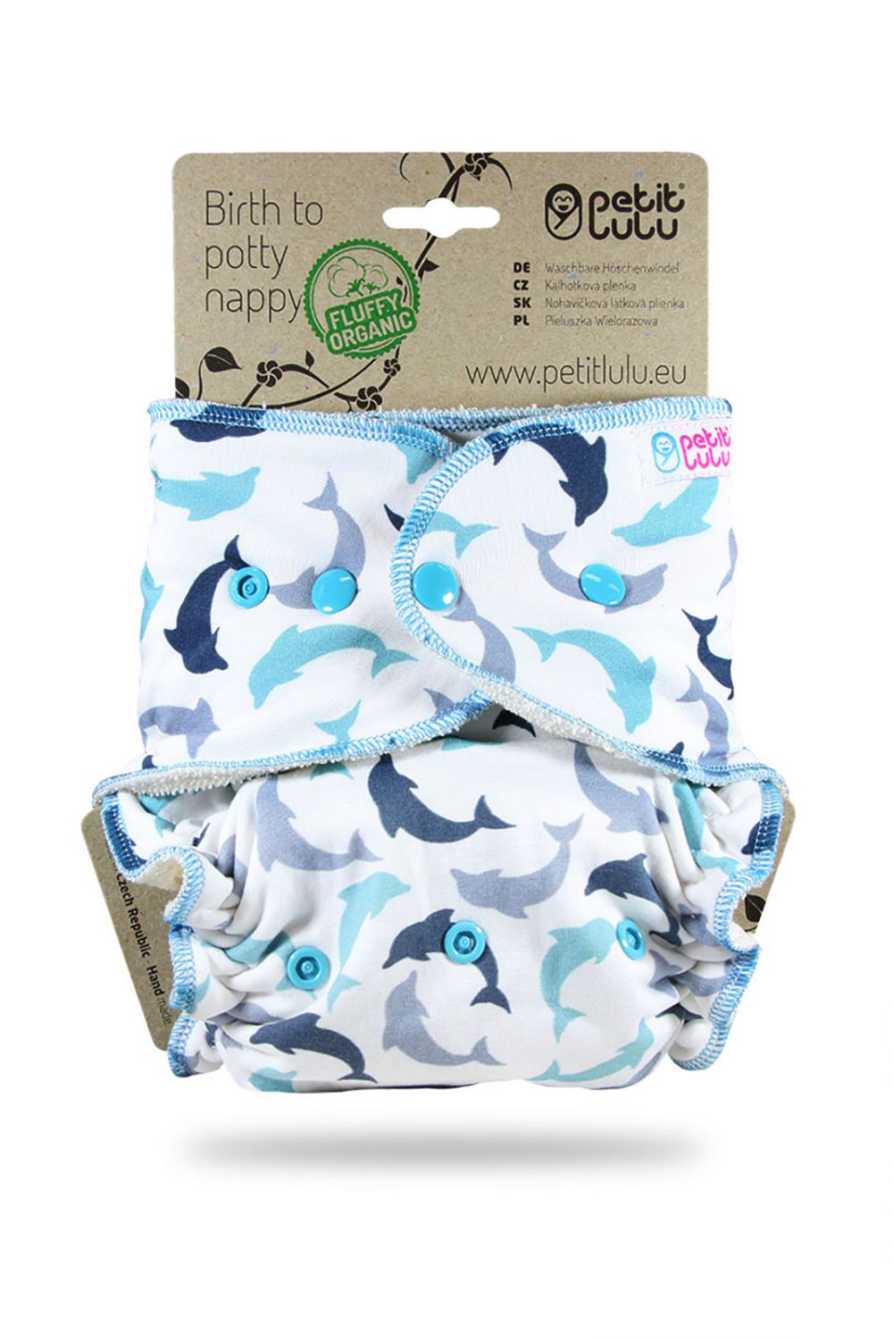 Petit Lulu Höschenwindel Fluffy Organic XL (Druck) - Little Dolphins von Petit Lulu