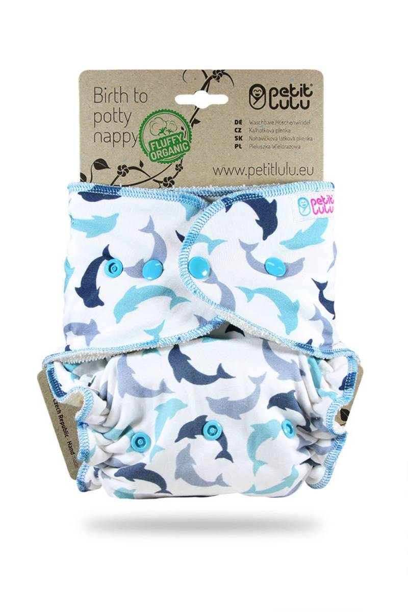 Petit Lulu Höschenwindel Fluffy Organic XL (Druck) - Little Dolphins von Petit Lulu
