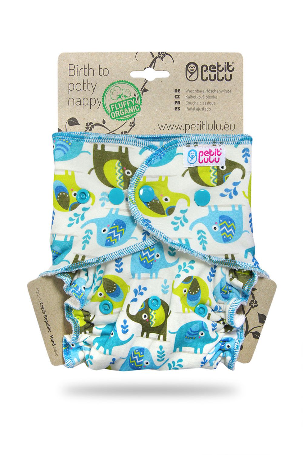 Petit Lulu Höschenwindel Fluffy Organic XL (Druck) - Little Elephants von Petit Lulu