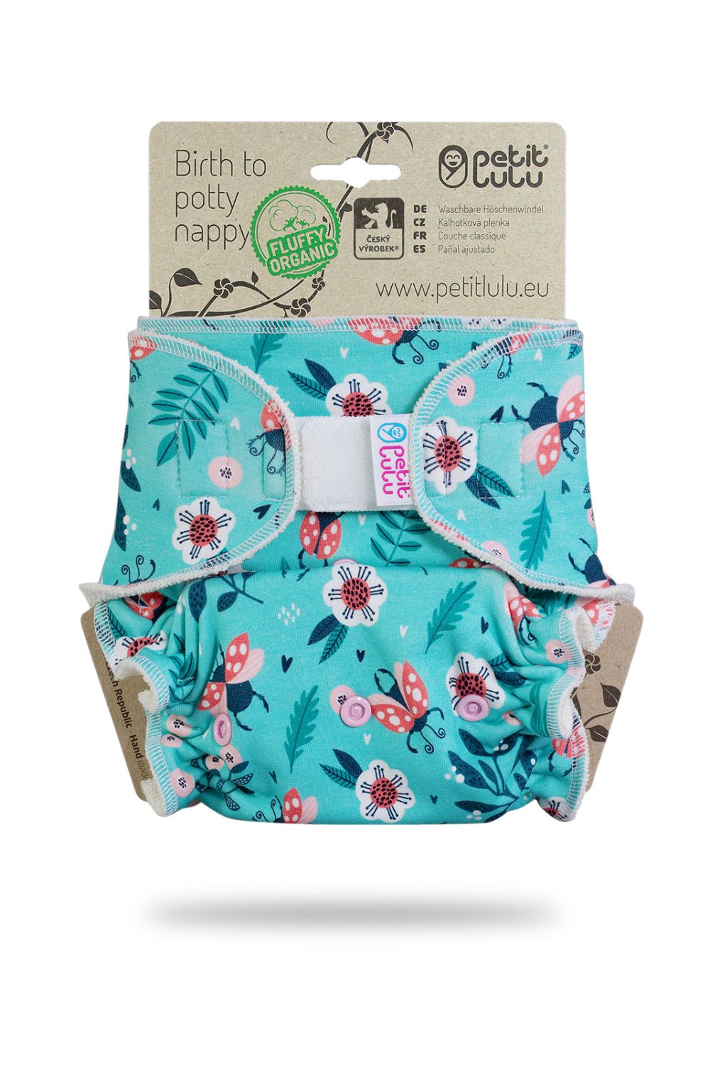 Petit Lulu Höschenwindel Fluffy Organic XL (Klett) - Ladybirds in the Meadow von Petit Lulu