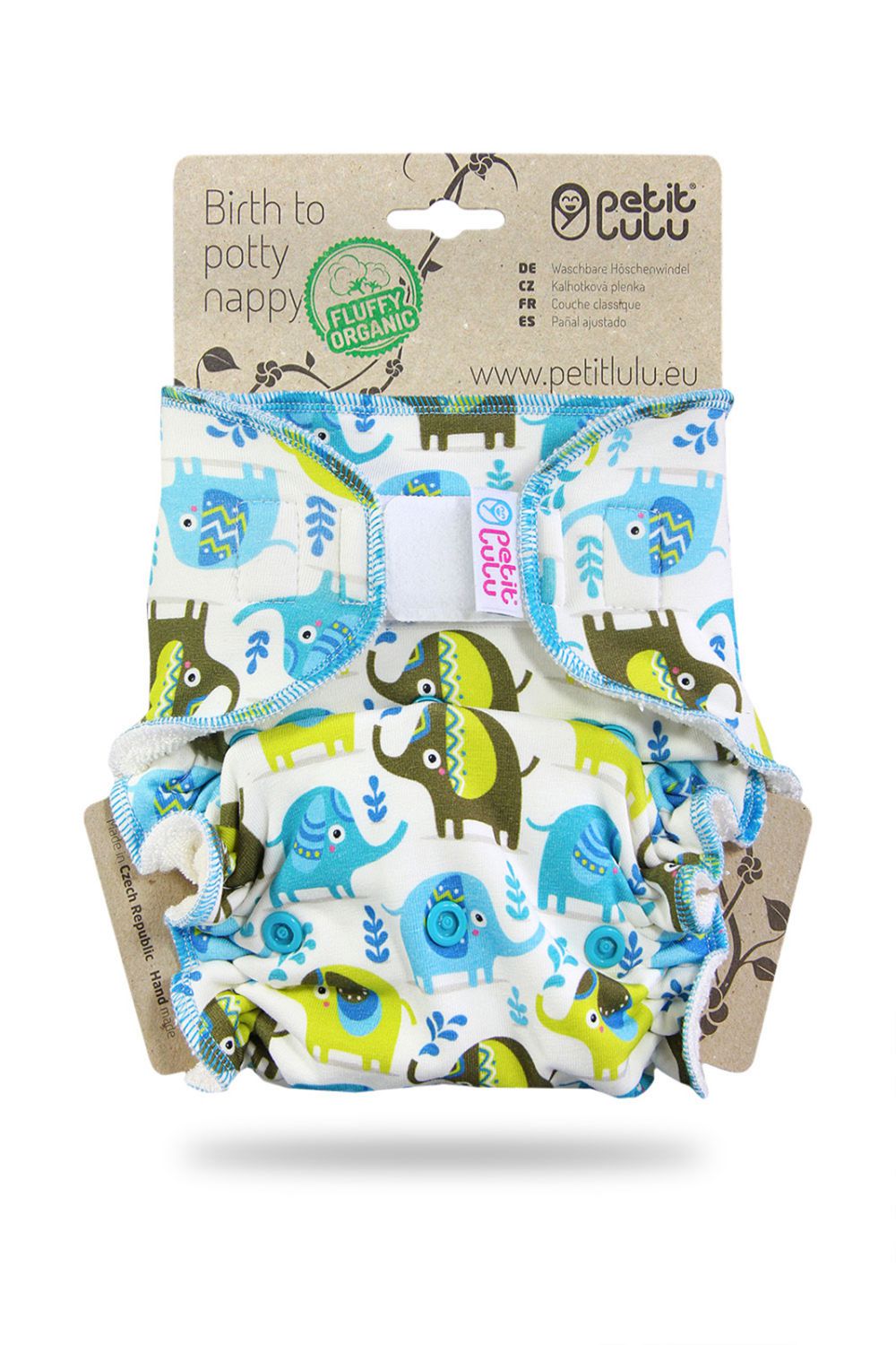 Petit Lulu Höschenwindel Fluffy Organic XL (Klett) - Little Elephants von Petit Lulu