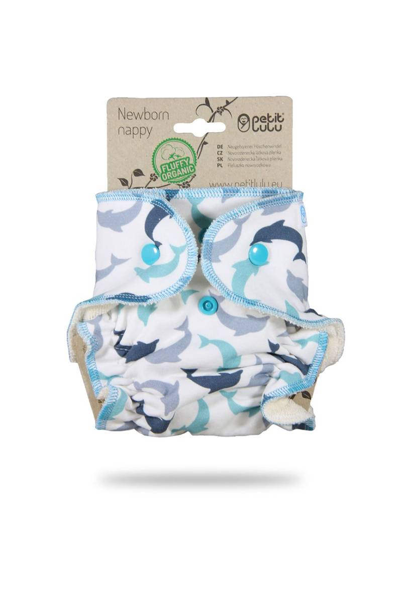 Petit Lulu Höschenwindel Fluffy Organic für Neugeborene - Little Dolphins von Petit Lulu