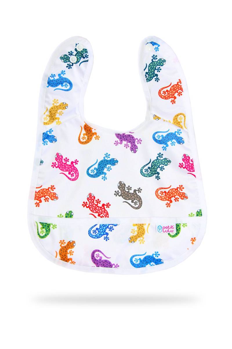 Petit Lulu Lätzchen mit Auffangtasche - Geckos von Petit Lulu