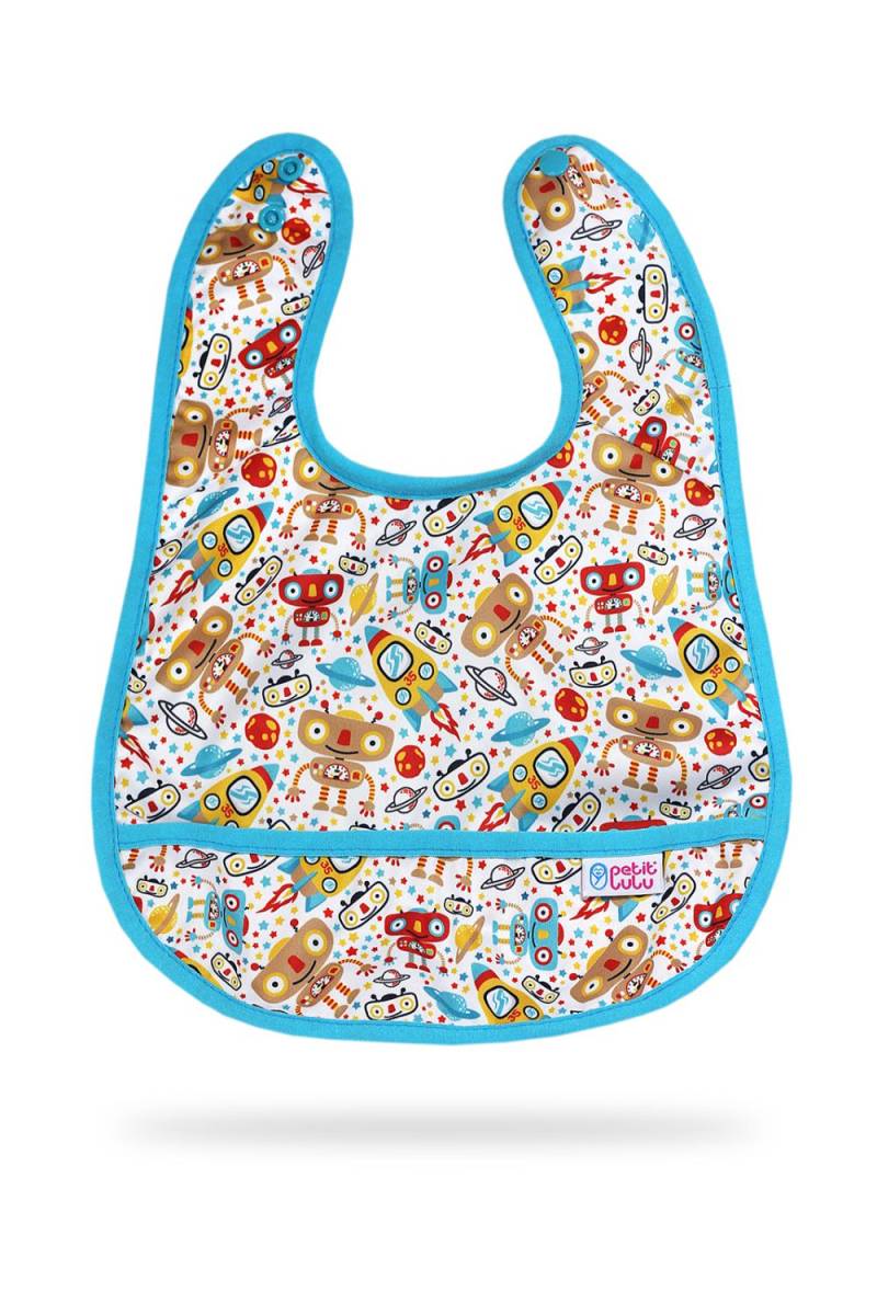 Petit Lulu Lätzchen mit Auffangtasche - Robots von Petit Lulu