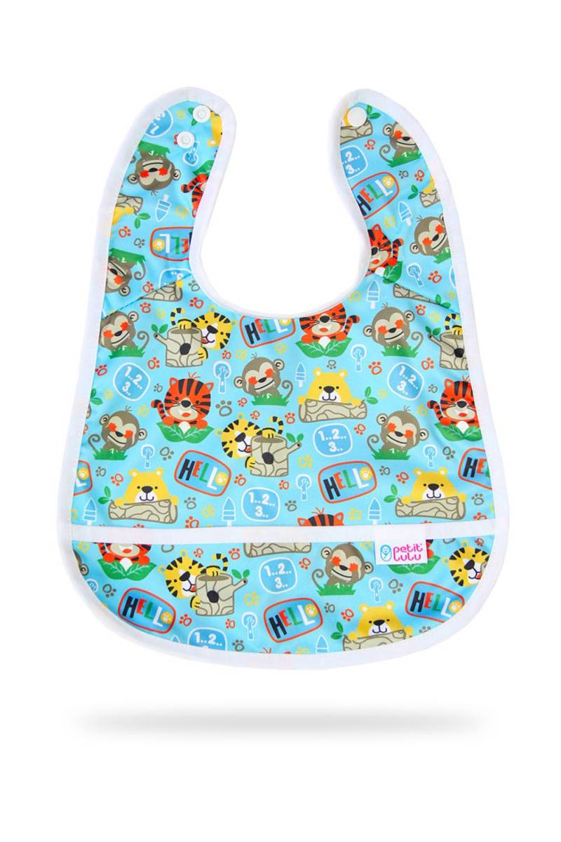 Petit Lulu Lätzchen mit Auffangtasche - School Jungle von Petit Lulu