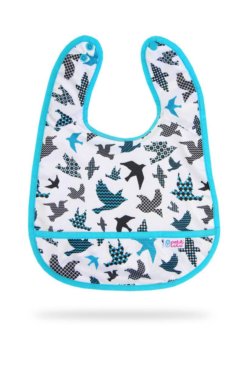 Petit Lulu Lätzchen mit Auffangtasche - Turquoise Birds von Petit Lulu