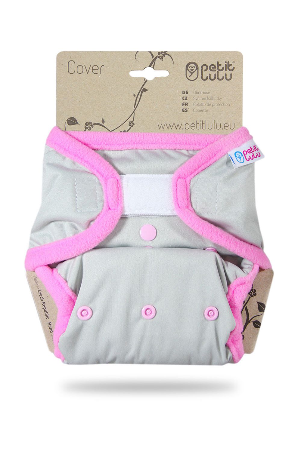 Petit Lulu One Size Überhose (Klett) - Grau mit Pink von Petit Lulu