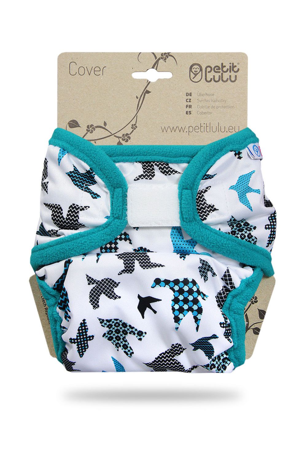 Petit Lulu One Size Überhose (Klett) - Turquoise Birds von Petit Lulu