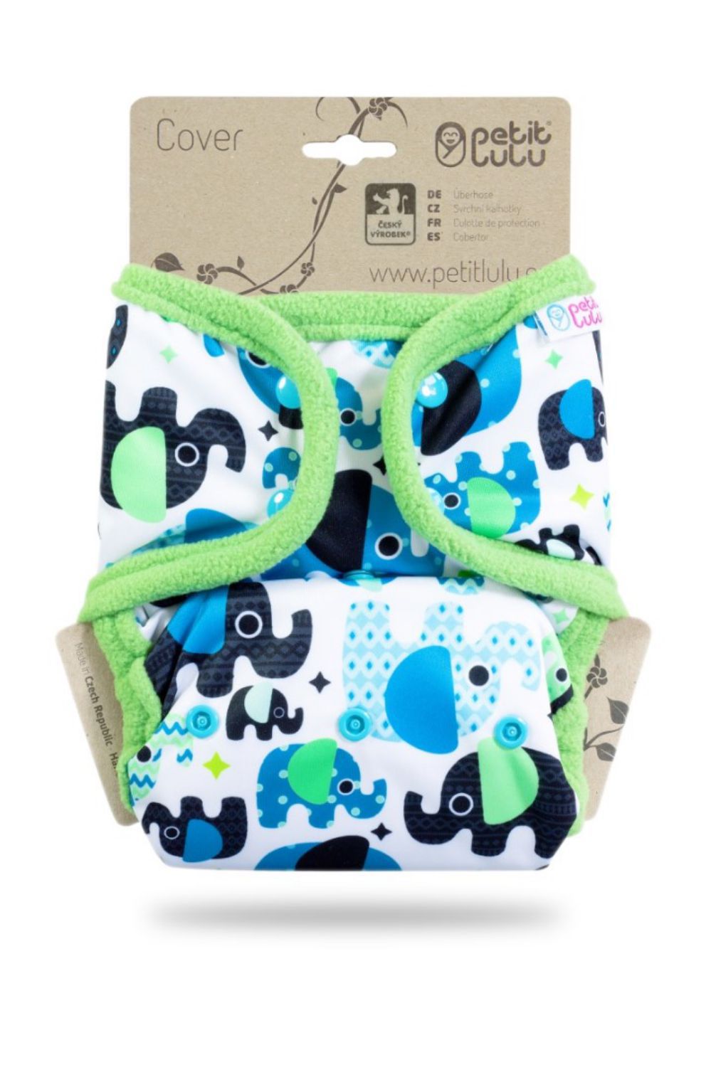 Petit Lulu Überhose mit Laschen One Size (Druck) - Baby Elephant (blue) von Petit Lulu