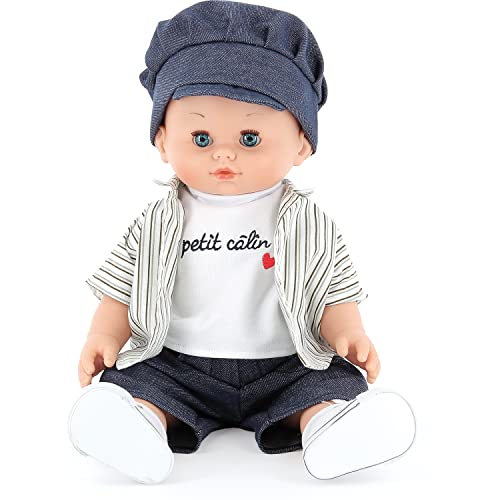 Vilac – Petit Câlin Jules – Spielzeug aus Vinyl und Stoff – Puppe mit weißem T-Shirt, Hemd und Mütze – 36 cm – weicher Körper für Kinder – ab 3 Jahren von Petitcollin