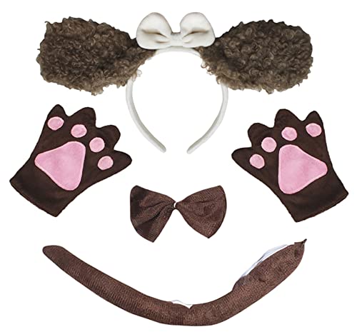 Petitebella Hunde-Handschuhe mit langem Ohr, mit Fliege, 4 Stück, 1–10 Jahre (brauner Pudel, 1–4 Jahre) von Petitebella